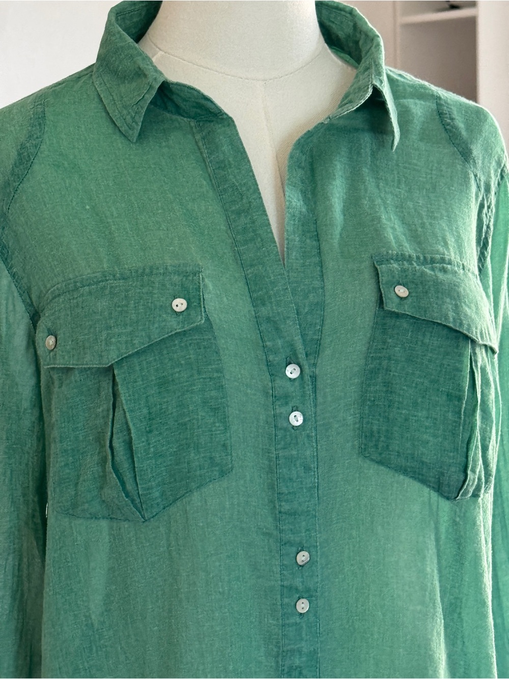 KUT from the Kloth Green Cotton Gauze Button Front Shirt Utility Blouse Size M - Picture 2 of 12